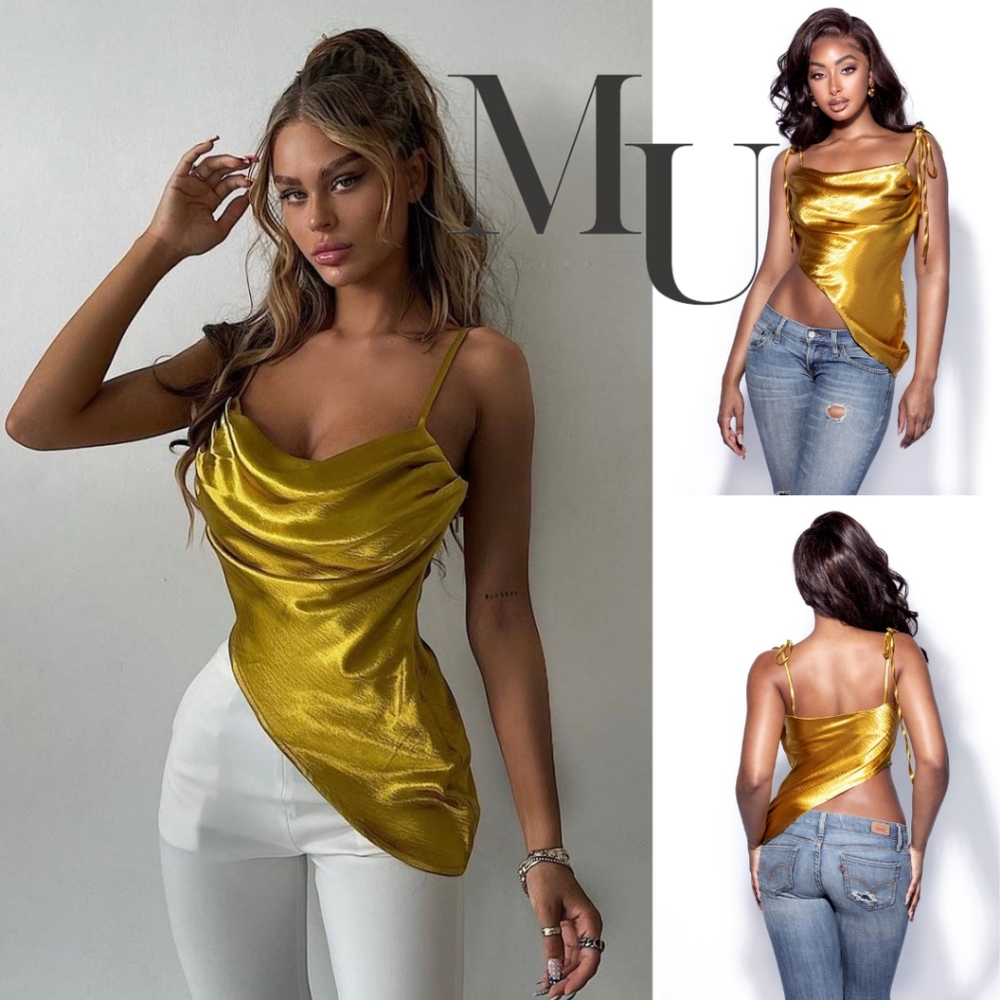 💫Viona Gold Asymmetric Satin Top💫